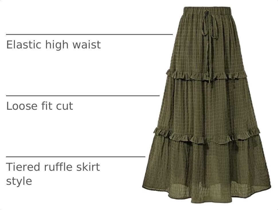 BTFBM Casual Solid Maxi Skirt Fall Clothes Flared A-Line Skirts for Women - color: Army Green, size: Small