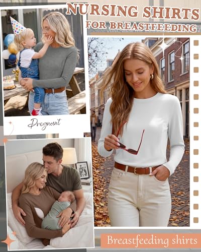 4 Pack Nursing Breastfeeding Tops with Hidden Zipper - color: Brown, White, Gray, Black, size: Small