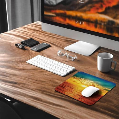 Gold Ocean Sunset View Mouse Pad, Majestic Nature Sea Waves Scene Desk Mat - color: Custom Designs Art 013