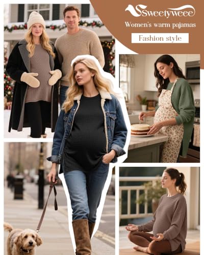 3 Pack Women's Maternity Waffle Knit Shirts - color: Army Green, Coffee, Black, size: Medium