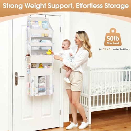 WISELIFE 5-Tier Over the Door Organizer for Nursery Hanging, Beige - color: Beige