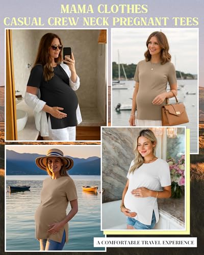 Ficerd 3 Pack Women's Maternity T Shirts - color: Black, White, Khaki, size: Small