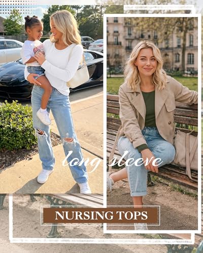 Oakgarden 4 Pack Women Cotton Nursing Tops for Breastfeeding - color: Army Green, Coffee, White, Black, size: Medium