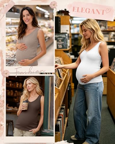 Neer 4 Pack Maternity Ribbed Tank Tops - color: Khaki, Coffee, White, Black, size: X-Large