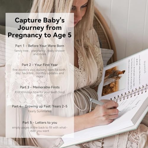 1DOT2 Timeless First 5 Years Keepsake Baby Memory Book for Boy or Girl - color: Sage Green