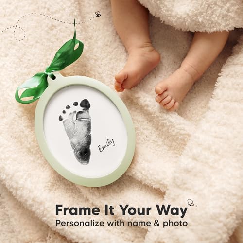 Inkless Baby Hand and Footprint Kit, Two-Sides Ornament (Oval/Sage) - color: Sage