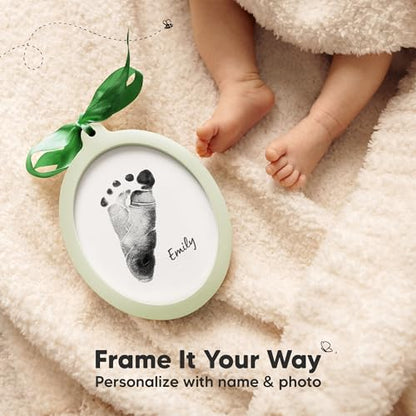 Inkless Baby Hand and Footprint Kit, Two-Sides Ornament (Oval/Sage) - color: Sage