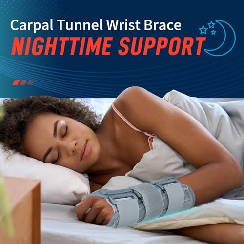 FEATOL Carpal Tunnel Wrist Brace Night Support, Adjustable Left Hand Brace - size: Medium/Large (Pack of 1), style: Left Hand -Grey