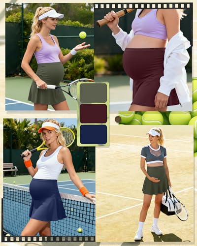 3 Pack Maternity Skirts Tennis Skorts - color: Olive, Burgundy, Gray Blue, size: Large