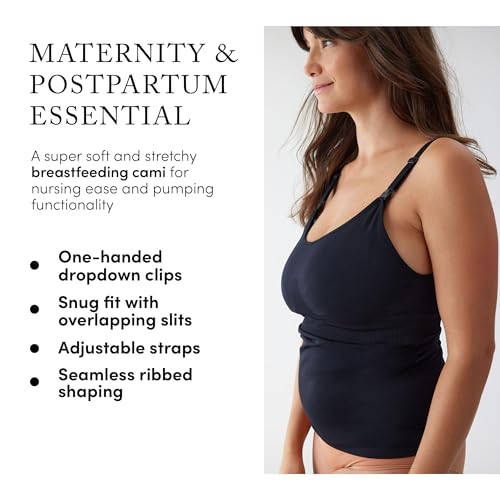 Ingrid & Isabel Basics - Postpartum Nursing & Pumping Cami for Breastfeeding - Seamless Nursing Tank Top - color: Black, size: Small