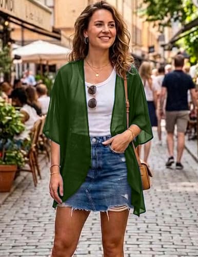 BB&KK Women's Chiffon Kimono Loose Casual Open Front Cover Ups - color: 010 Green, size: Medium
