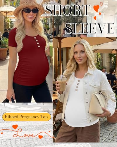 4 Pack Maternity Shirts for Women - color: Black, White, Navy Blue, Wine Red, size: Medium