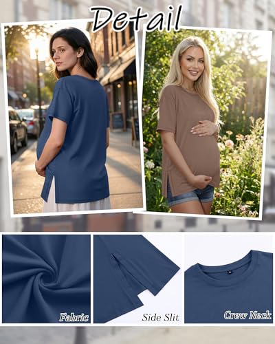 Riyiper 4 Pack Women's Short Sleeve Maternity T Shirts - color: Black, Coffee, Cream, Haze Blue, size: Medium