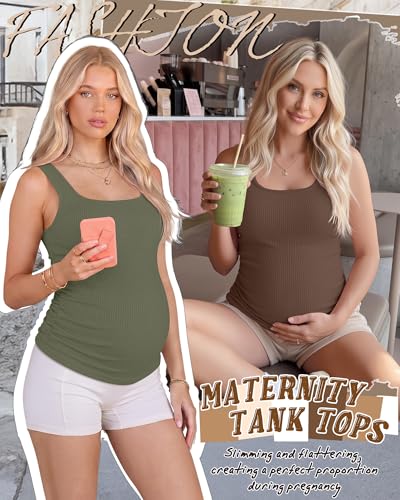 4 Pack Maternity Ribbed Tank Tops - color: Gray Green, Brown, White, Black, size: Small