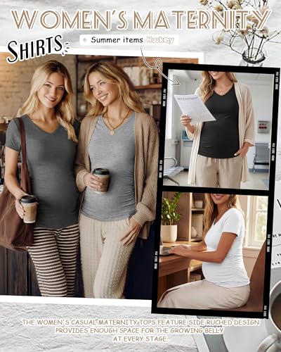 Huukeay 4 Pack Women's Maternity Shirts Pregnancy Top - color: Black, Light Gray, Dark Gray, White, size: XX-Large
