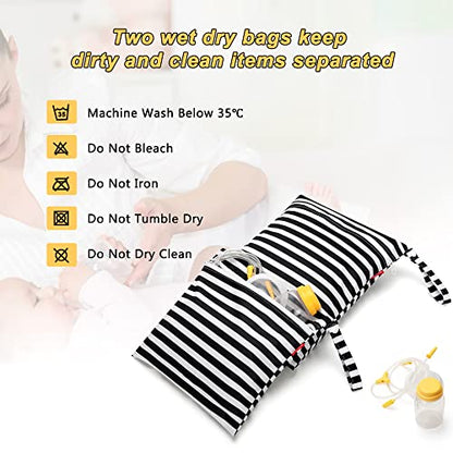 Damero Breast Pump Parts Bag with Place Mat, Black Strips - color: Black Strips