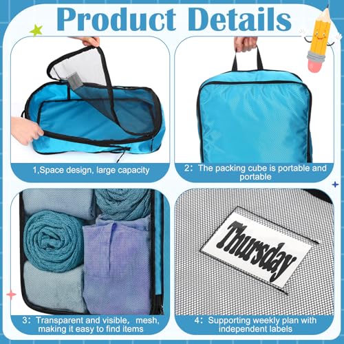 7 Pcs Packing Cubes for Travel Days of Week, Blue, M - color: Blue, size: M