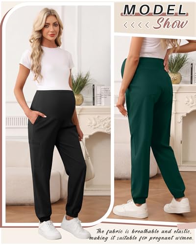 Oakgarden 2 Pack Women's Maternity Scrub Pants Pregnancy Scrubs - color: Black, Dark Green, size: XX-Large