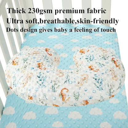Dot Nursing Pillow Cover Set 2 Pack Compatible with Boppy Pillow - color: Blue & Seahorse