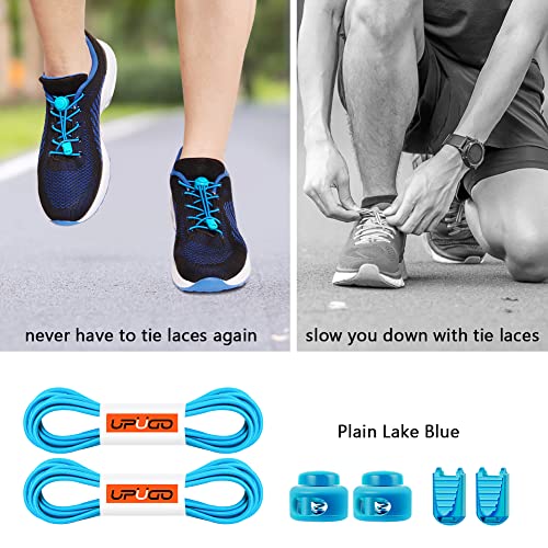 UpUGo Elastic Shoe Laces, No Tie Shoe Laces for All Ages, One Size Fit All - color: Plain Lake Blue, size: 1 pair