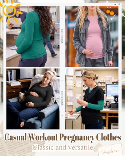 Neer 3 Pack Maternity Under Scrub T Shirt Long Sleeve Undershirt - color: Black, Lake Green, Light Pink, size: Medium