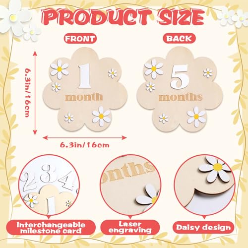 3D Daisy Baby Monthly Milestone Sign Cards, White - color: White
