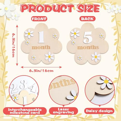 3D Daisy Baby Monthly Milestone Sign Cards, White - color: White