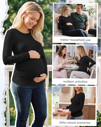 Locoowai 4 Pack Long Sleeve Maternity Underscrub Tops for Nurses - color: Black, size: X-Large