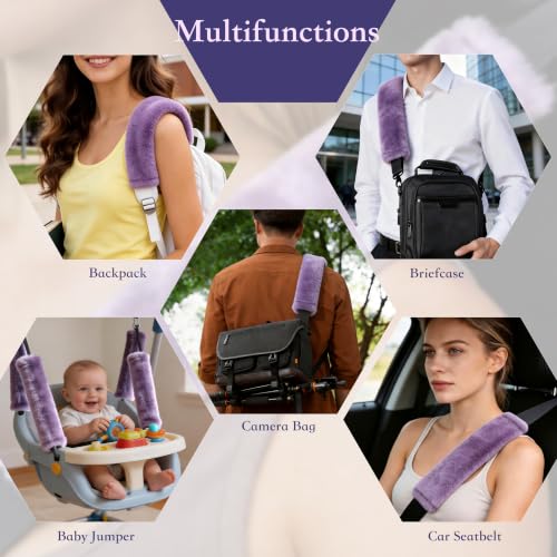 Amooca 2-Pack Soft Furry Universal Seatbelt Cover Car Shoulder Pad - color: Light Lavender, size: 10.5in 2pack