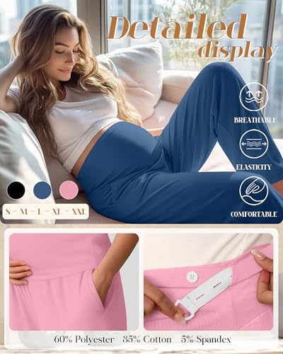 3 Pack Women's Maternity Lounge Pants with Pockets - color: Black, Blue, Pink, size: X-Large