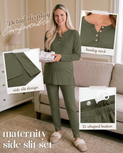 Huukeay Maternity Lounge Set Long Sleeve - color: Army Green, size: X-Large