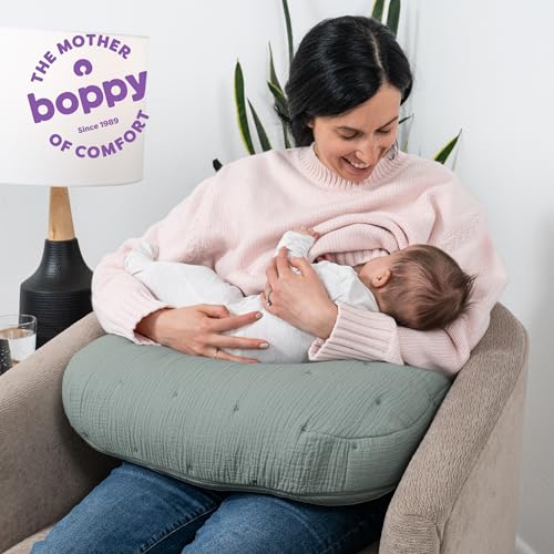 Boppy Nursing Pillow, Cotton Muslin Ergonomic Breastfeeding Support Pillow - color: Luxe - Sea Green Muslin