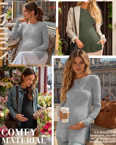 3 Pack Maternity Shirts Pregnancy Sweaters Tunic Tops - color: Army Green, Light Gray, Black, size: Medium