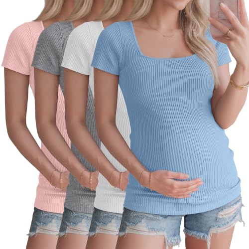 Ficerd 4 Pack Women's Maternity Shirts - color: Light Pink, White, Light Gray, Blue, size: Small
