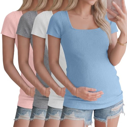 Ficerd 4 Pack Women's Maternity Shirts - color: Light Pink, White, Light Gray, Blue, size: Small