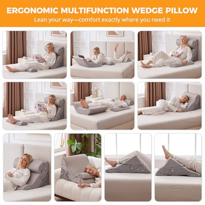 Ruqmuis Wedge Pillow Set for After Surgery, Bed Wedge Pillow, Grey - color: Grey, size: 4pcs