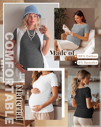 4 Pack Women's Maternity Ribbed Shirts - color: Black, Light Heather Gray, Dark Heather Gray, White, size: Large