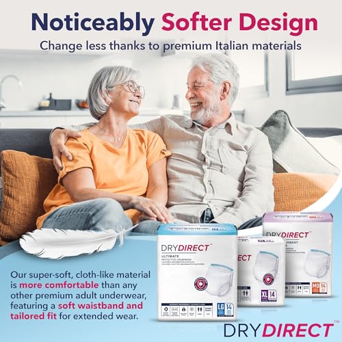 Dry Direct Ultimate Protective Underwear, Soft Cloth-Like Adult Diapers, Max Absorbency Disposable Incontinence Protection - Medium (Pack of 14) - size: Medium (Pack of 14)