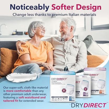 Dry Direct Ultimate Protective Underwear, Soft Cloth-Like Adult Diapers, Max Absorbency Disposable Incontinence Protection - Medium (Pack of 14) - size: Medium (Pack of 14)