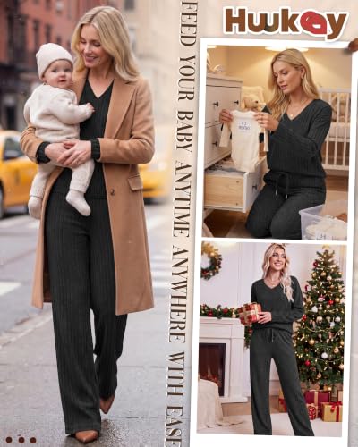 Huukeay 2 Piece Postpartum Nursing Sets - color: Black, size: Small
