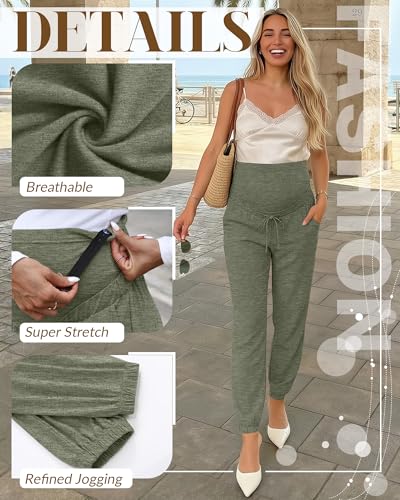 3 Pack Women's Maternity Jogger Pants with Pockets - color: Coffee, Apricot, Sage Green, size: Medium