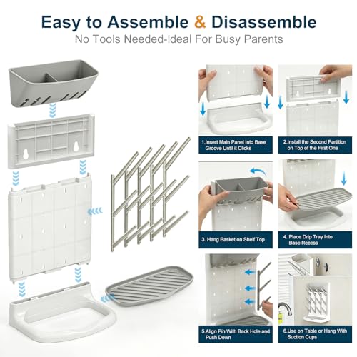 GoMaihe Baby Bottle Drying Rack: Space Saving Vertical Bottle Dryer Holder - color: Beige, size: Upgraded