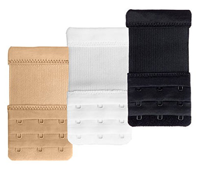 Elastic Back Bra Band Extender 3 X 3 Hook and Eye Tape Stretchy Extension - color: 3pcs/Pack (Black White Beige, Hook Center Size 3/4")