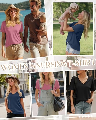 3 Pack Women's Nursing Tops Breastfeeding Shirts - color: Black, Dark Pink, Dark Blue, size: Medium