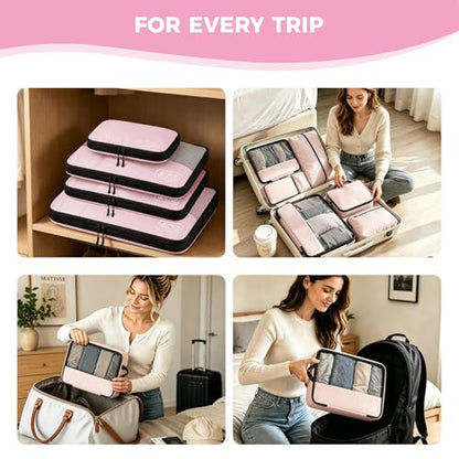 Compression Packing Cubes for Carry On Travel, 8-Piece Luggage Organizers - color: Pink-8 Set