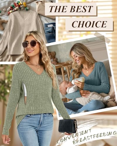 Oakgarden 3 Pack Women's Maternity Nursing Tops Mama Clothes - color: Apricot, Light Blue, Grass Green, size: Large