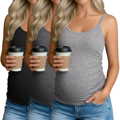 3 Pack Women's Maternity Tank Tops - color: Light Mixed Gray, Dark Mixed Gray, Black, size: X-Large