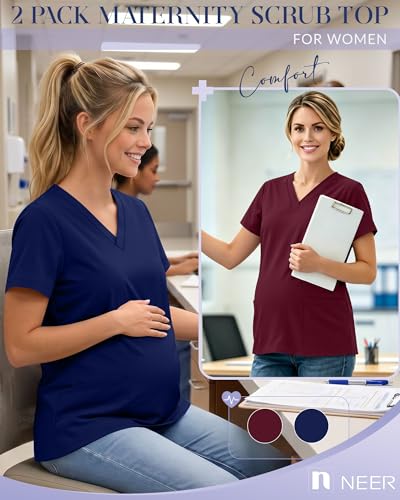 Neer 2 Pack Maternity Scrub Top for Women - color: Wine Red, Navy Blue, size: X-Large