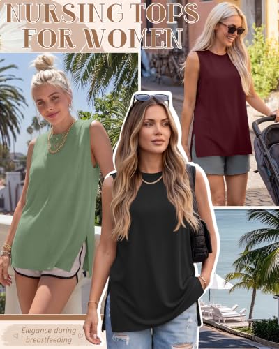 Ficerd 3 Pack Women's Nursing Tank Tops - color: Light Green, Wine Red, Black, size: X-Large