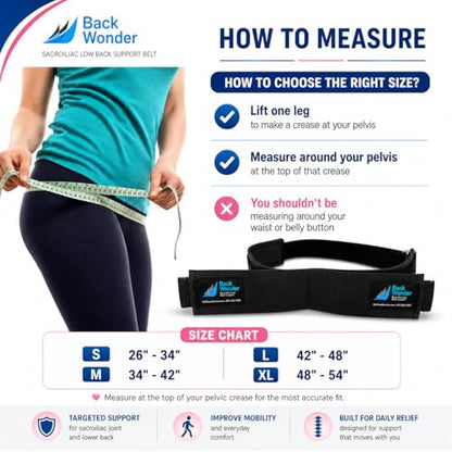SI Belt - Enhanced Comfort Sacroiliac Joint Support Belt for Men & Women | Ideal for Sciatica & Lower Back Pain Relief | For Daily Use & Physical Activities (Small) - size: Small